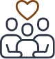 group of people together under heart icon